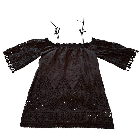 Love Johnny Was Off The Shoulder Floral Eyelet Top Blouse Black - Size Medium - Picture 1 of 10